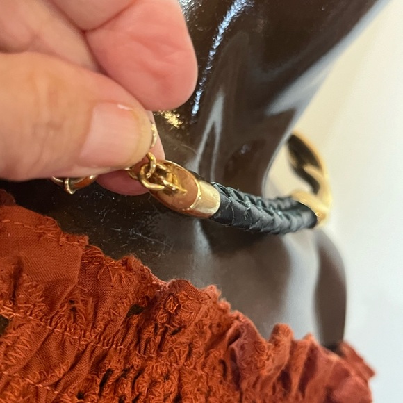 J. Crew Gold & Faux Leather Braided Short Retro Necklace, EUC - Picture 6 of 7